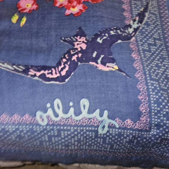 Oilily Wool Floral Patterned Blue Scarf Or Shawl - Picture 2 of 7